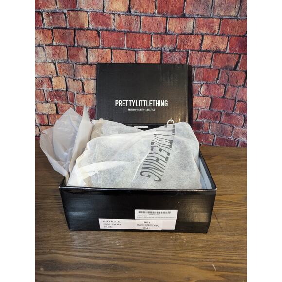 New Pretty Little Thing PU Toe Cap Square Toe Calf Heeled Sock Boots Size 8 - Picture 7 of 9